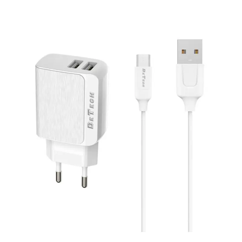Комплект, мрежово зарядно DE-09M, бързо зареждане, кабел за MICRO USB, 2xUSB, 5V, 2,4A