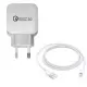 Комплект, мрежово зарядно 20-3, кабел за IPhone, бял, 5VDC, 3,4A