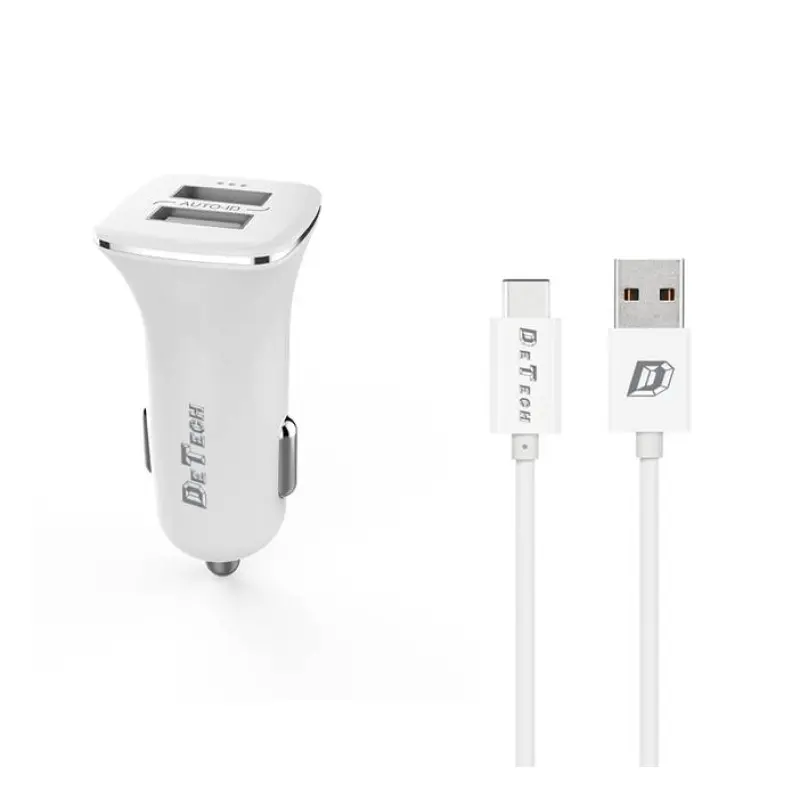 Комплект, автомобилно зарядно DETECH, бързо зареждане, кабел Type-C, 5V 2,4A