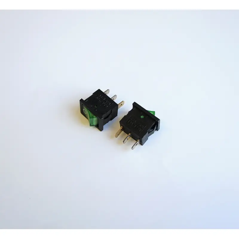 Ключ, 3pin, 2 положения, светещ, зелен, 250V, 6,5A, 19x13mm