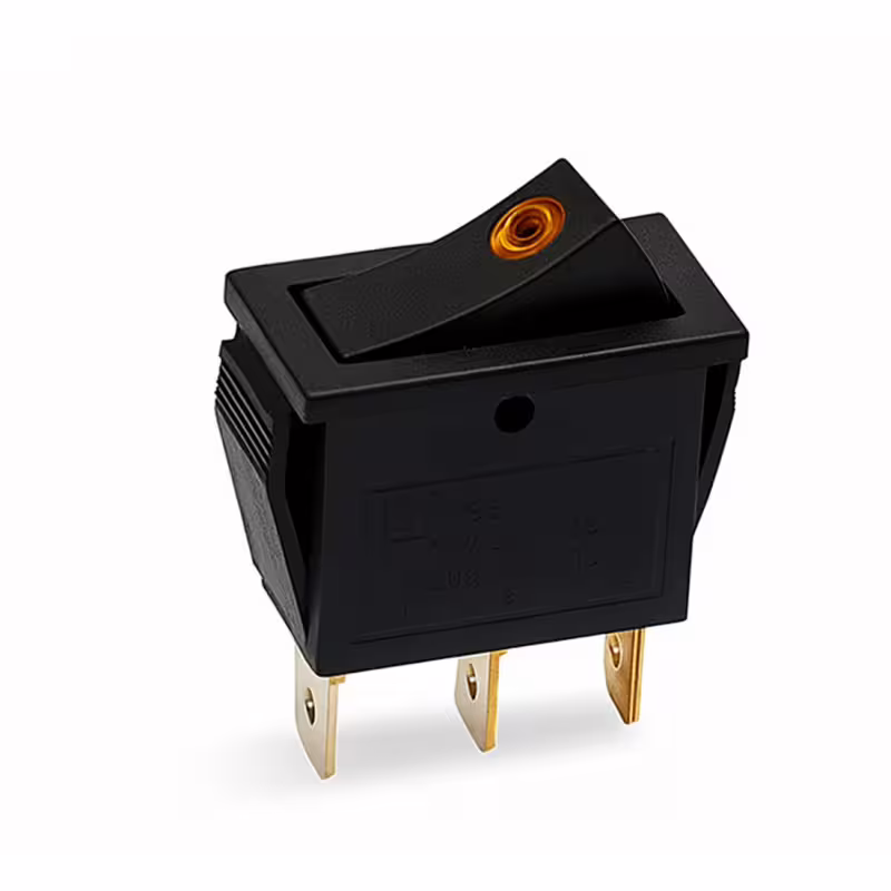 Ключ KCD3, 3pin, 2 положения, светещ, оранжев, 250VAC, 15A, 28x11mm, SPST