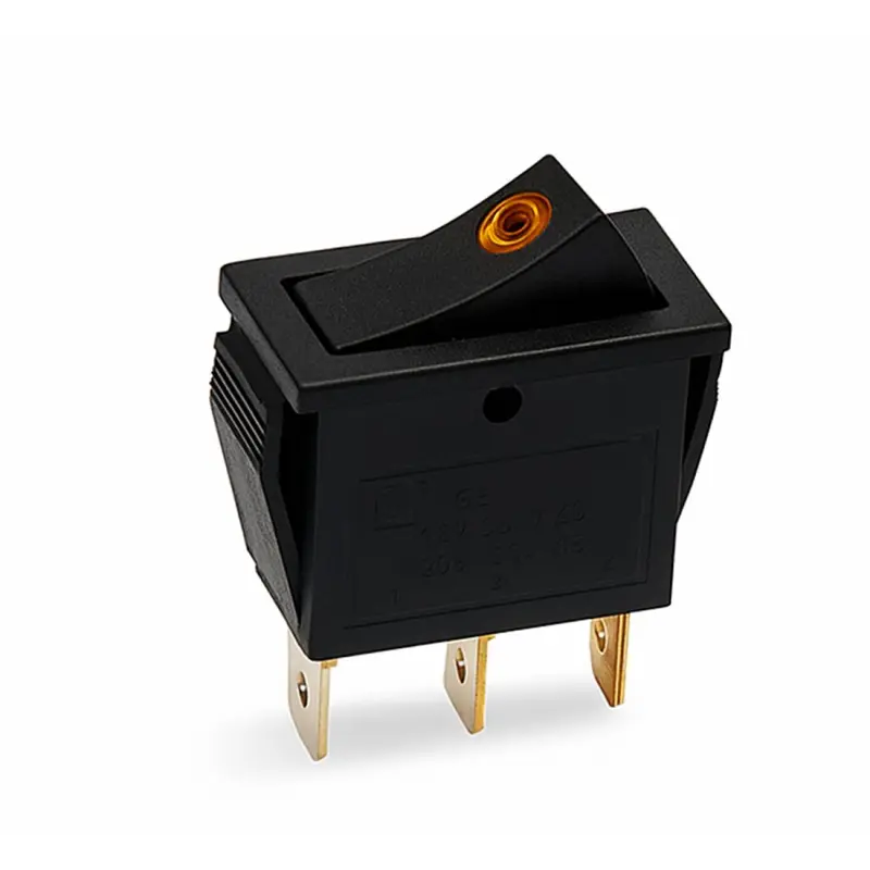 Ключ KCD3, 3pin, 2 положения, светещ, оранжев, 250VAC, 15A, 28x11mm, SPST