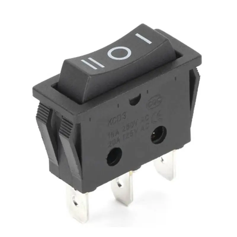 Ключ KCD3-103 3pin, 3 положения, черен, 250VAC, 16A, 28x11mm, SPDT