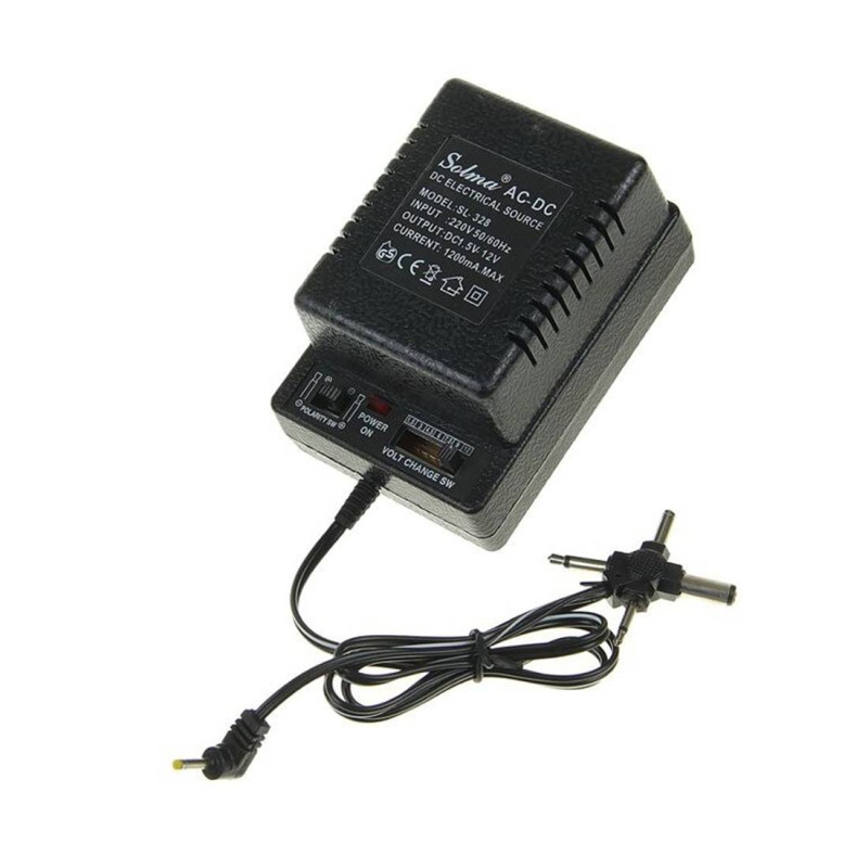 Мрежов адаптер SL-328, нестабилизиран, комбиниран, от 1,5VDC до 12VDC, 1A, 12W