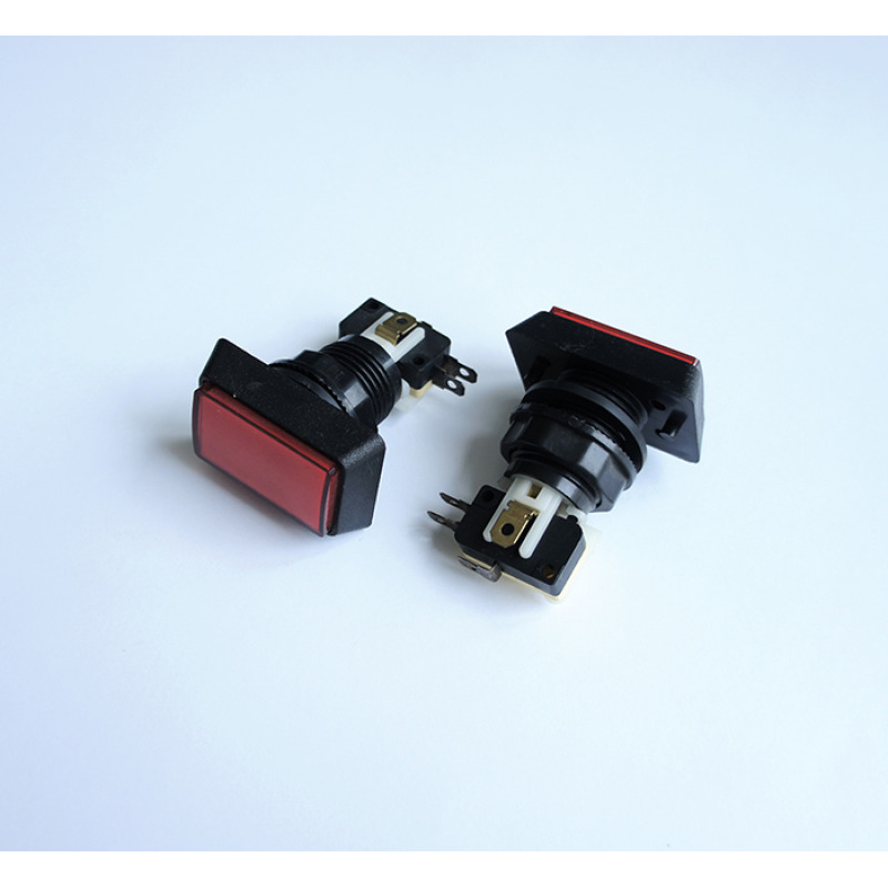 Бутон за игрална машина светещ незадържащ НО червен правоъгълен 250V 6A Ф24mm
