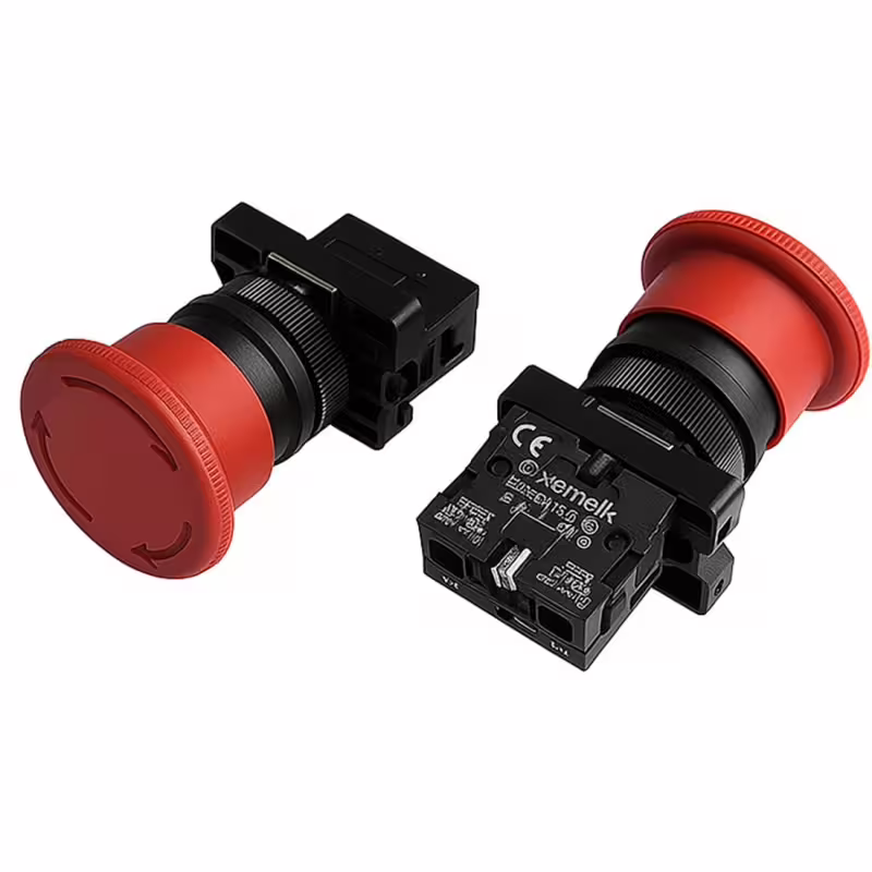Бутон ES542, тотал стоп, авариен, 2pin, НЗ, 2 положения, червен, 250VAC, 3A, Ф22mm