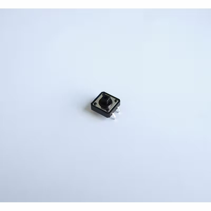 Малък бутон 4pin 12x12x7,3mm незадържащ НО черен 12V 0,05A H=4mm