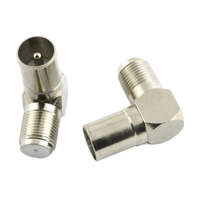 Букса преходна, метална, ъглова, TV антена, RF(м), F-конектор(ж)