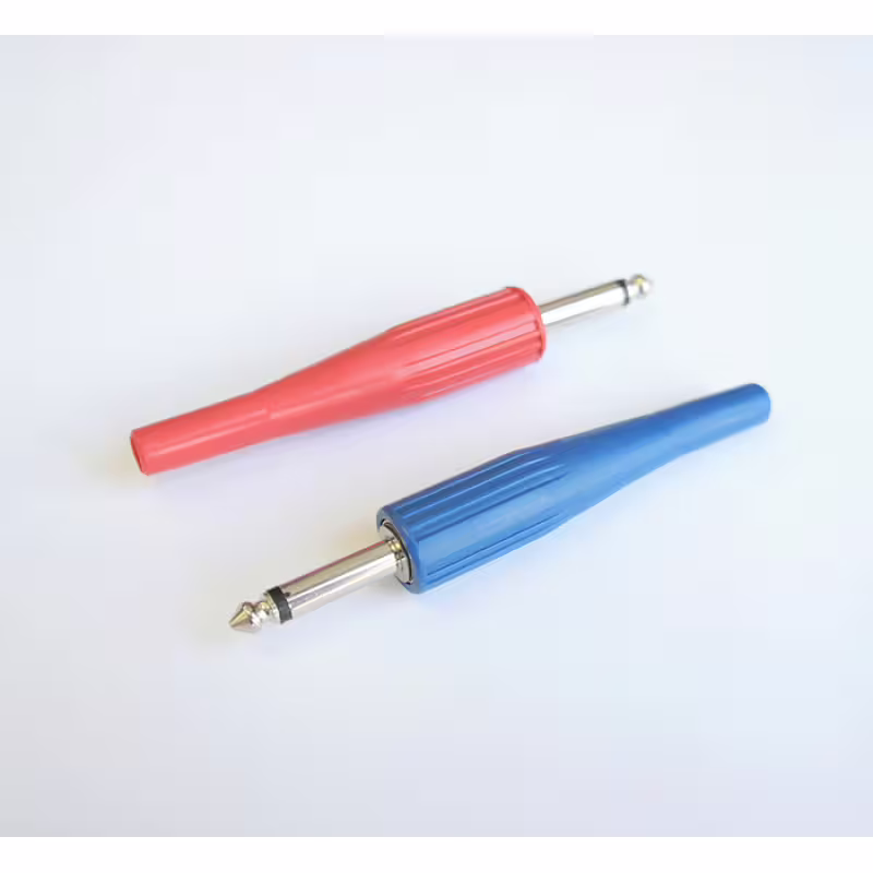 Букса дълга за кабел син/червен MONO 6,3mm JACK(м) 110mm