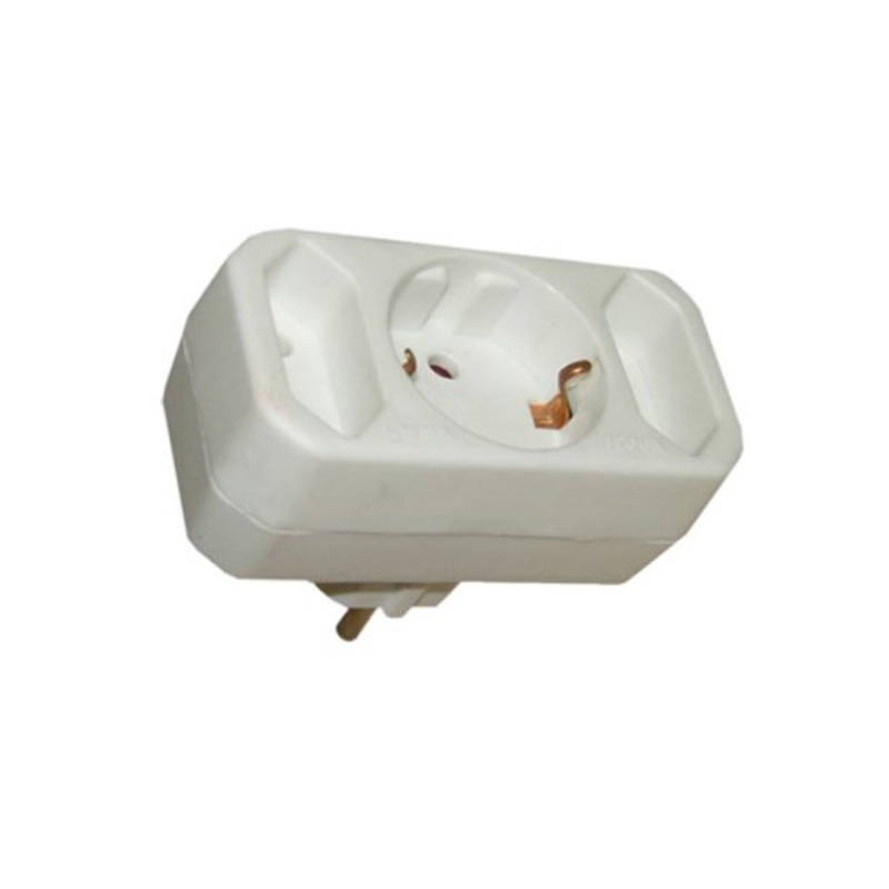 Разклонител за контакт, 3-ка, без кабел, бял, 220VAC, 2,5A, 16A, 3500W