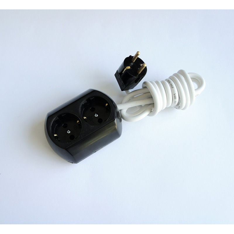 Български разклонител за контакт 2-ка черен 2m 220V 16A