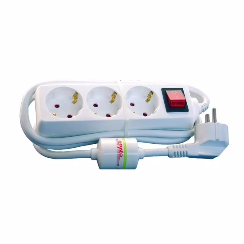 Разклонител Sono, контакт, защита, ключ, 3-ка, бял, 1,5m, 220VAC, 16A, 3x1,5mm2