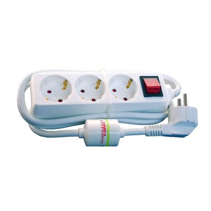 Разклонител Sono, контакт, защита, ключ, 3-ка, бял, 1,5m, 220VAC, 16A, 3x1,5mm2