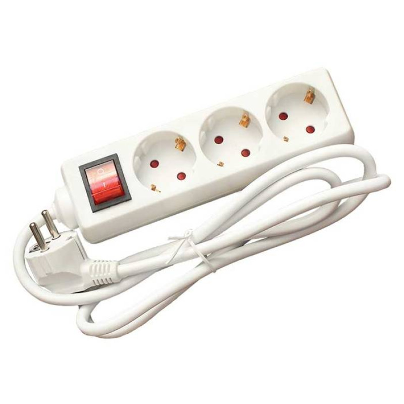 Разклонител C1-H3T, контакт, ключ, 3-ка, бял, 3m, 220VAC, 10A, 3x1,5mm2