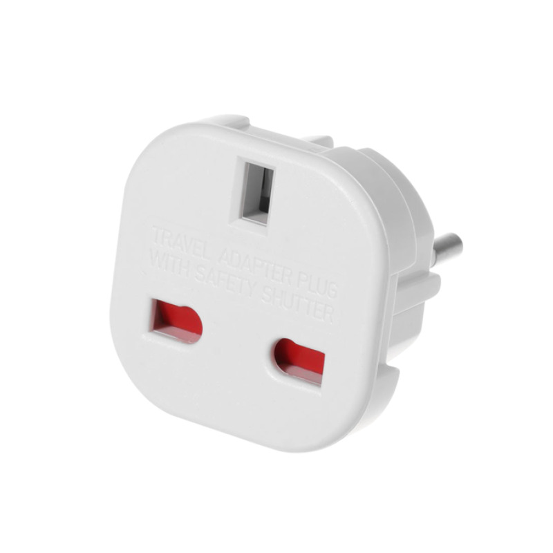 Преходник за български контакт "шуко" от английски щепсел, вход UK, изход EU, къс, бял, 220VAC, 16A