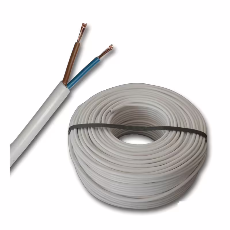 Кабел двужилен, захранващ, меден, мрежови, бял, кръгъл, ШВПС-Б, Cu, 2x1mm2