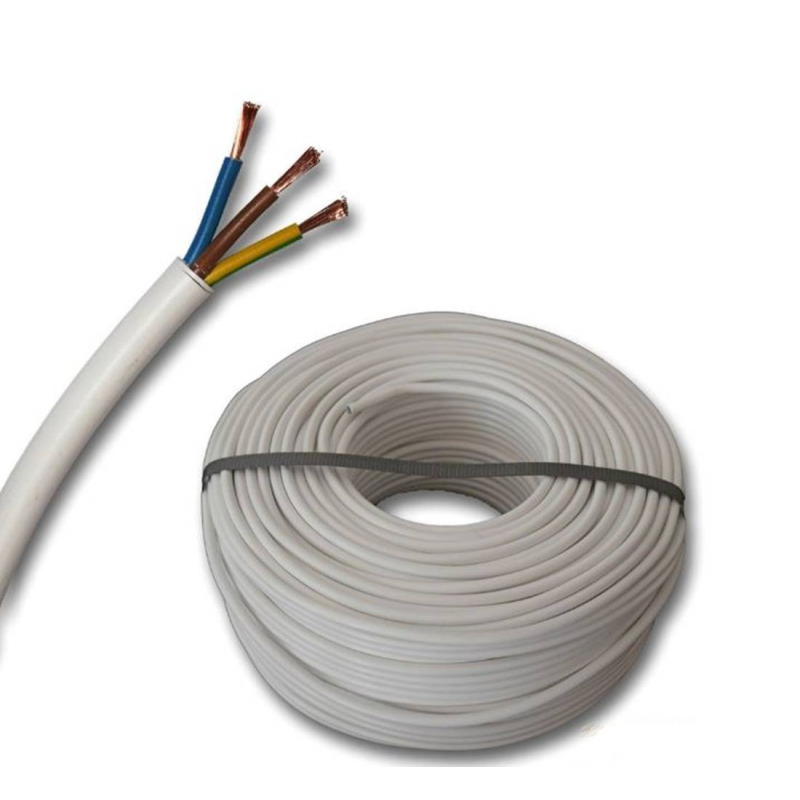 Кабел трижилен, захранващ, меден, мрежови, бял, ШВПС-Б, Cu, 3x0,75mm2