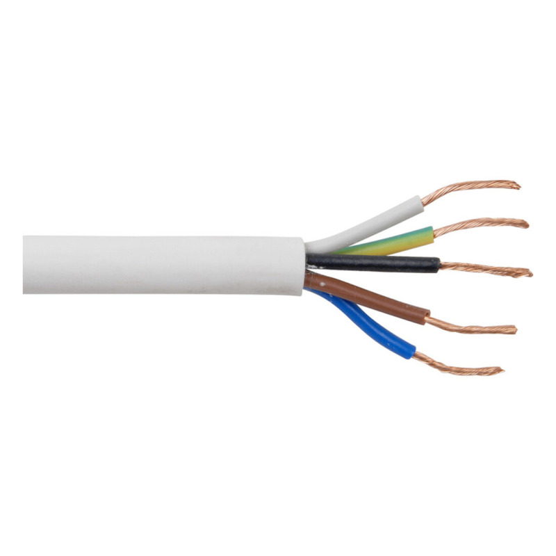 Кабел петжилен, захранващ, за авторемаркета, бял, ШВПС-В, 5x1mm2