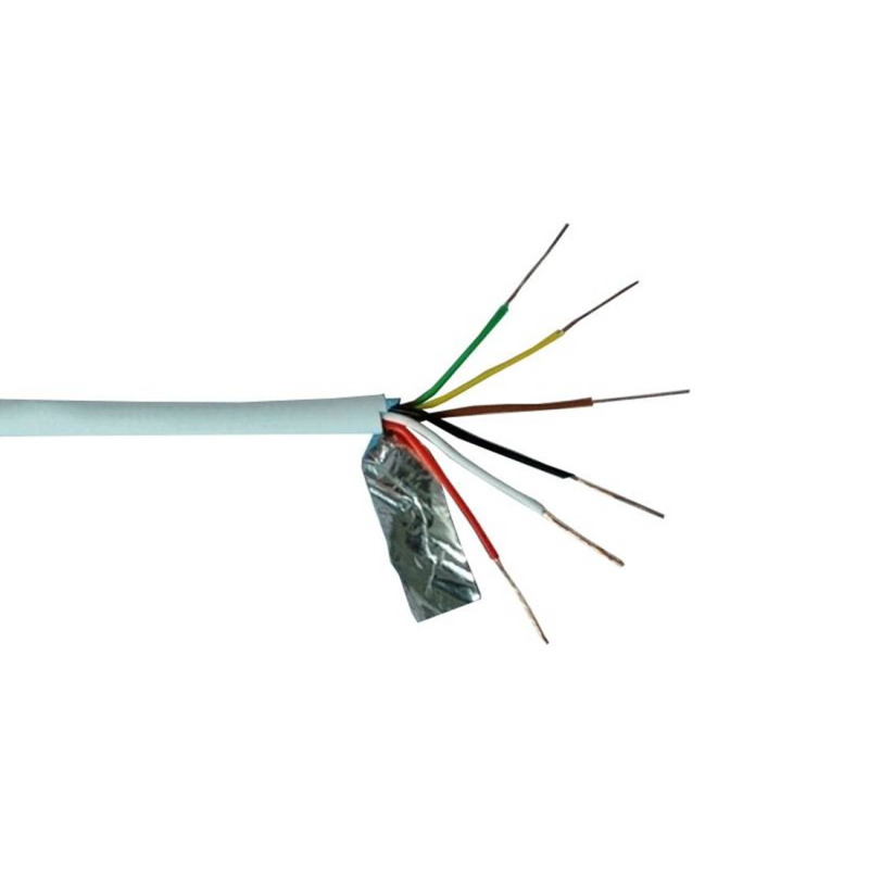 Екраниран кабел, шестжилен, аларми, фолио, бял, AL, 6x0,22mm2