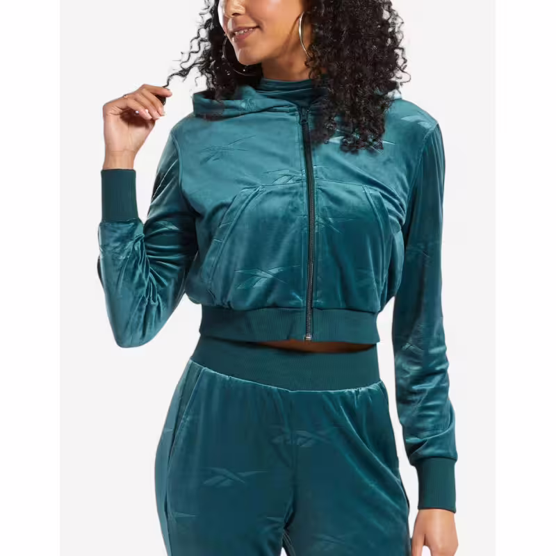 REEBOK Classics Energy Q4 Velour Full-Zip Hoodie Teal