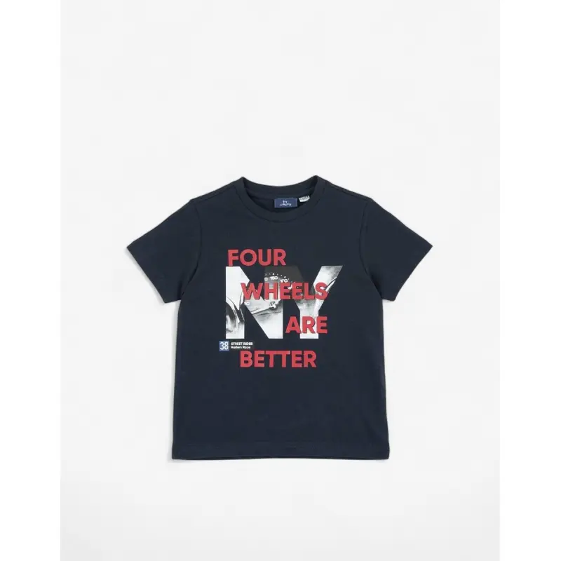 CHICCO Boys Four Wheels Are Better Tee Dark Blue