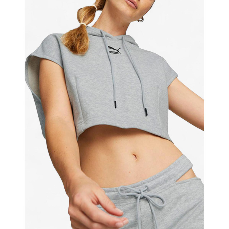 PUMA Dare To Hooded Cropped Top Grey