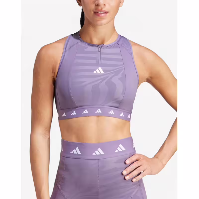 ADIDAS Powerimpact Medium-Support Techfit High-Neck Zip Bra Purple