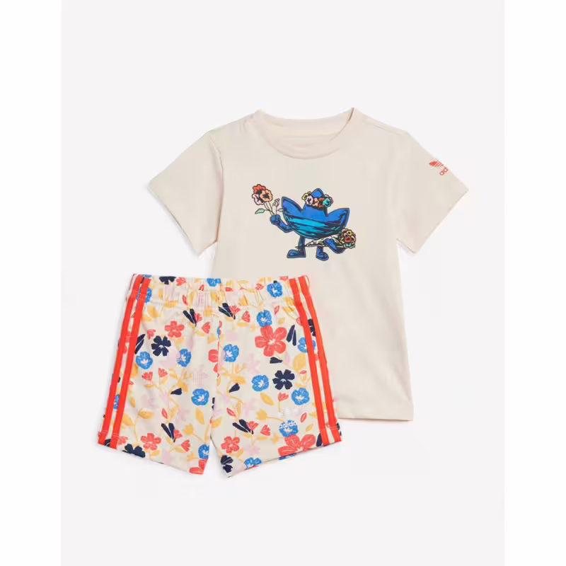 ADIDAS Originals Floral Shorts Tee Set Beige/Multi