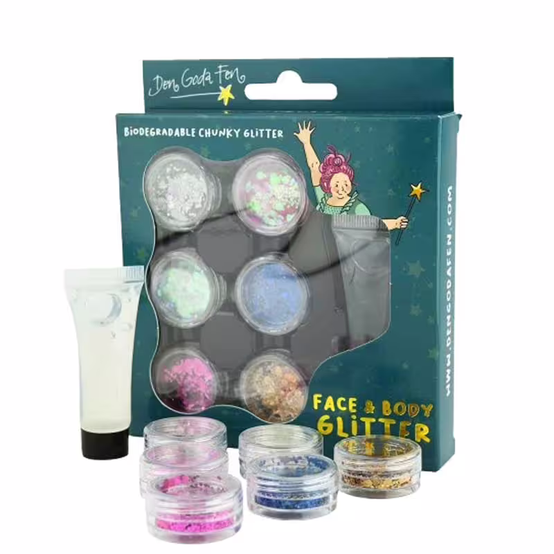 Комплект от биоразградим брокат и гел за лесно нанасяне върху лице и тяло