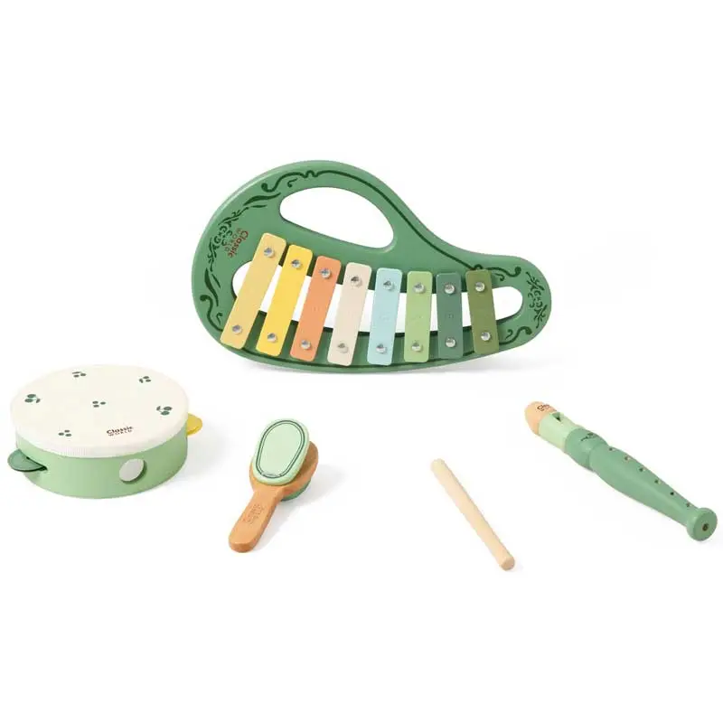 Винтидж музикален комплект от 5 части Classic World с ксилофон, дайре и флейта