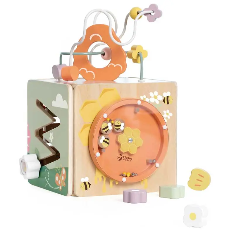 Дървен сензорен куб Classic World 5 в 1 Пчелен кошер