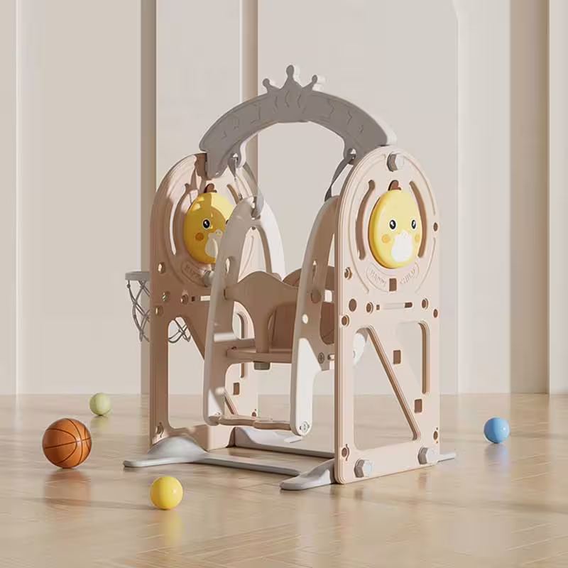 Детска люлка с баскетболен кош и интерактивни елементи за вътрешна употреба, кафява