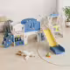Детски приключенски център за игра 11 в 1 с пързалка, катерушка, люлка и баскет кош - син
