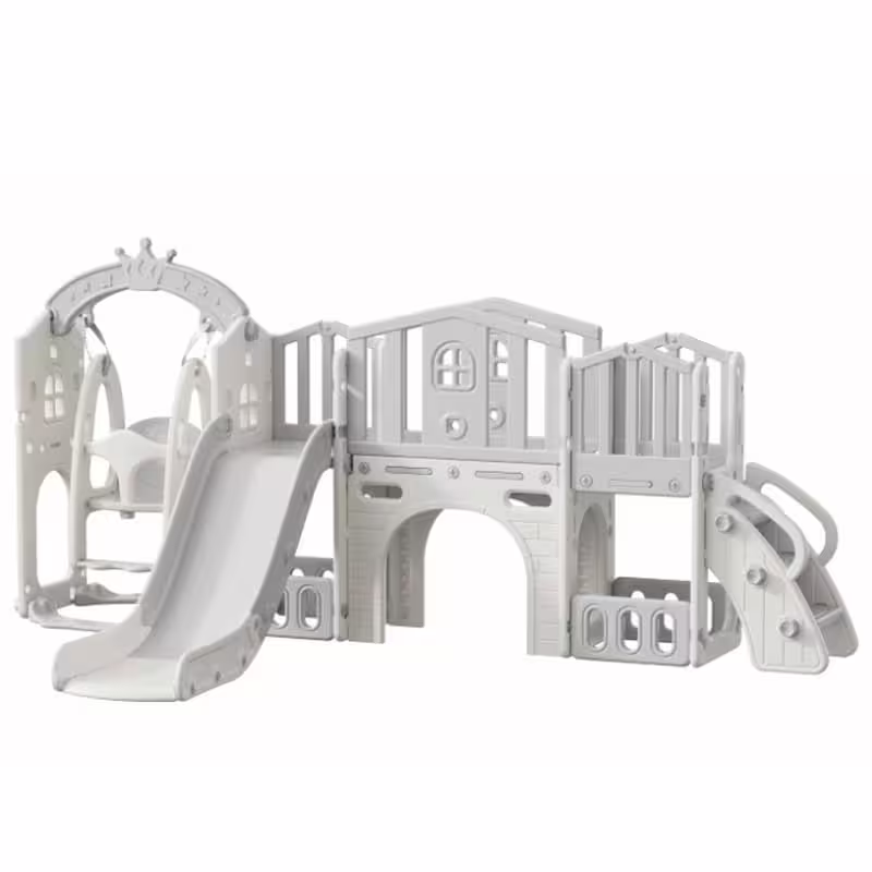 Мини детска крепост за игра с пързалка, сива