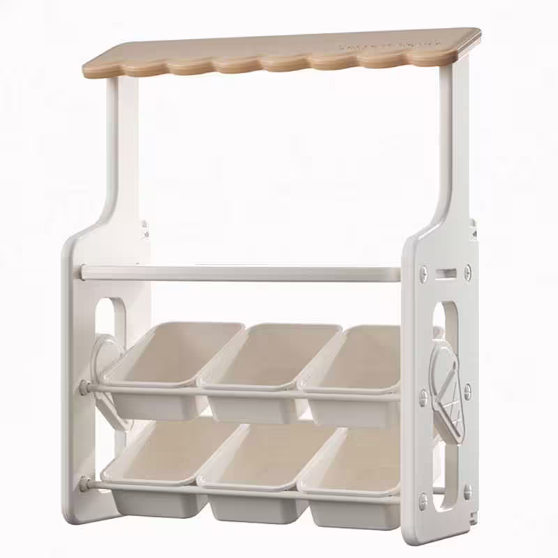 Многофункционален детски щанд за ролеви игри с плот и подвижни кутии за съхранение, кафяв