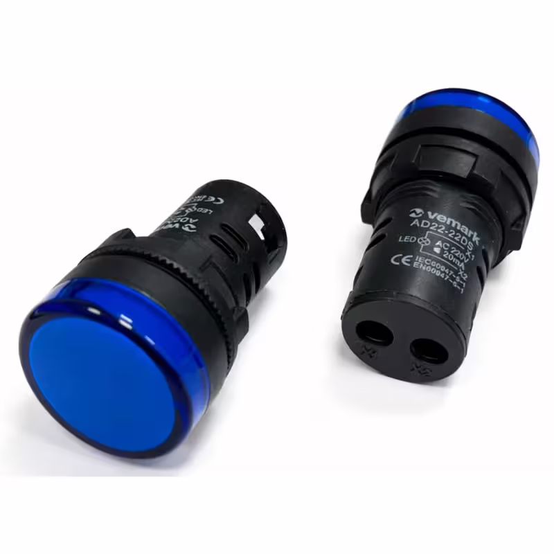 Индикаторна лампа AD16-22DS, 2pin, LED, синя, 220VAC, 0,02A, Ф22mm