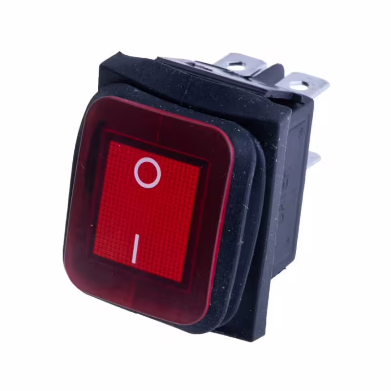 Ключ KCD2-2, 4pin, 2 положения, влагозащитен, светещ, червен, 250VAC, 16A, 28x22mm, DPST