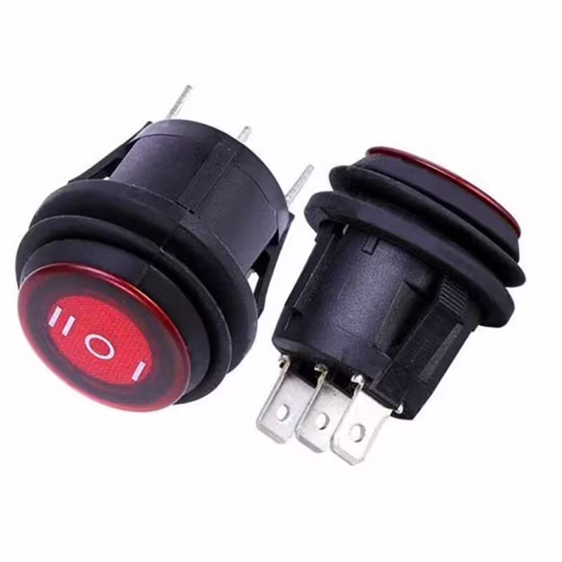 Ключ KCD1-8, 3pin, 3 положения, влагозащитен, светещ, червен, 250VAC, 6A, Ф20mm, SPDT