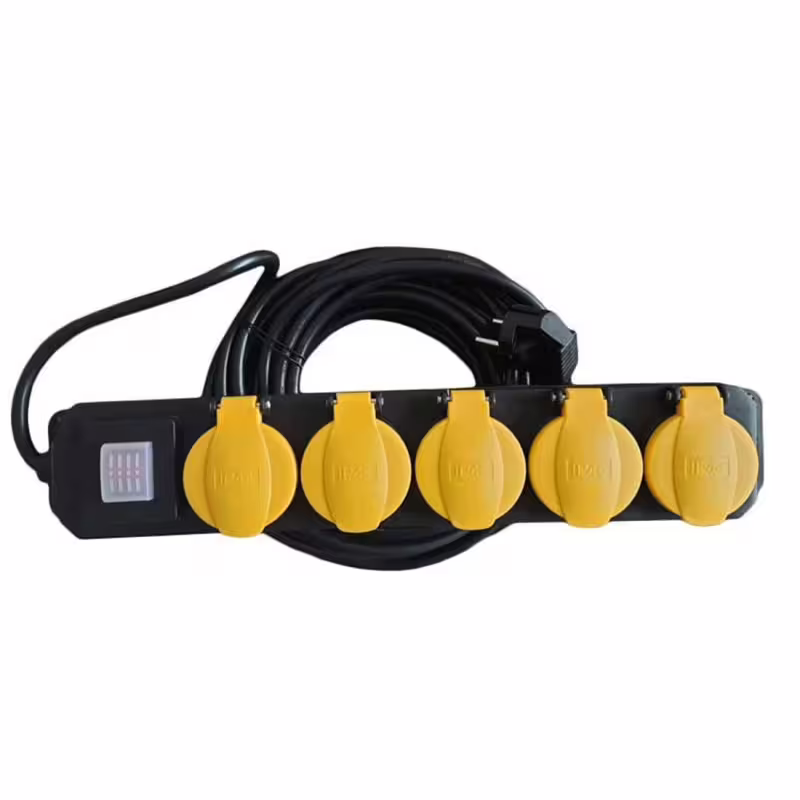 Разклонител AN-5V10, външен, ключ, 5-ца, черен, 10m, IP44, 220VAC, 16A, 3x1,5mm2