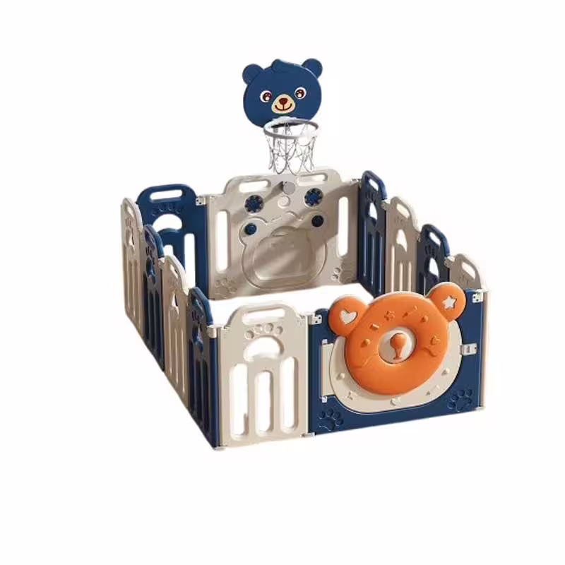 Сгъваема бебешка ограда за игра с баскетболен кош, Синьо мече