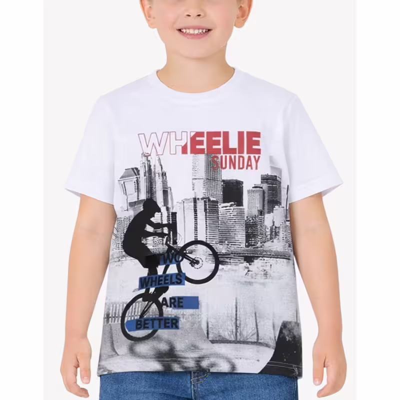 CHICCO Boys Wheelie Sunday Tee White Printed