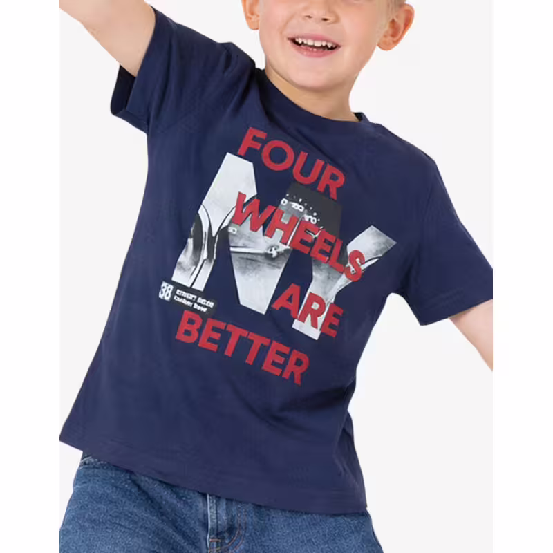 CHICCO Boys Four Wheels Are Better Tee Dark Blue