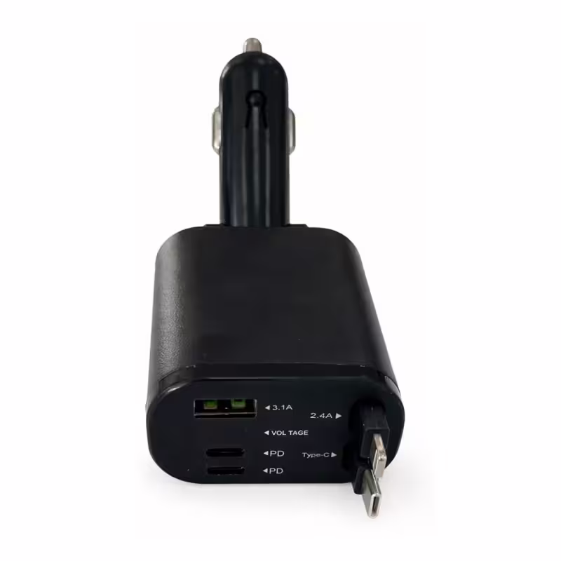 Автомобилно зарядно 5в1, бързо зареждане, USB, 2xType-c, от 5VDC до 12VDC, 65W