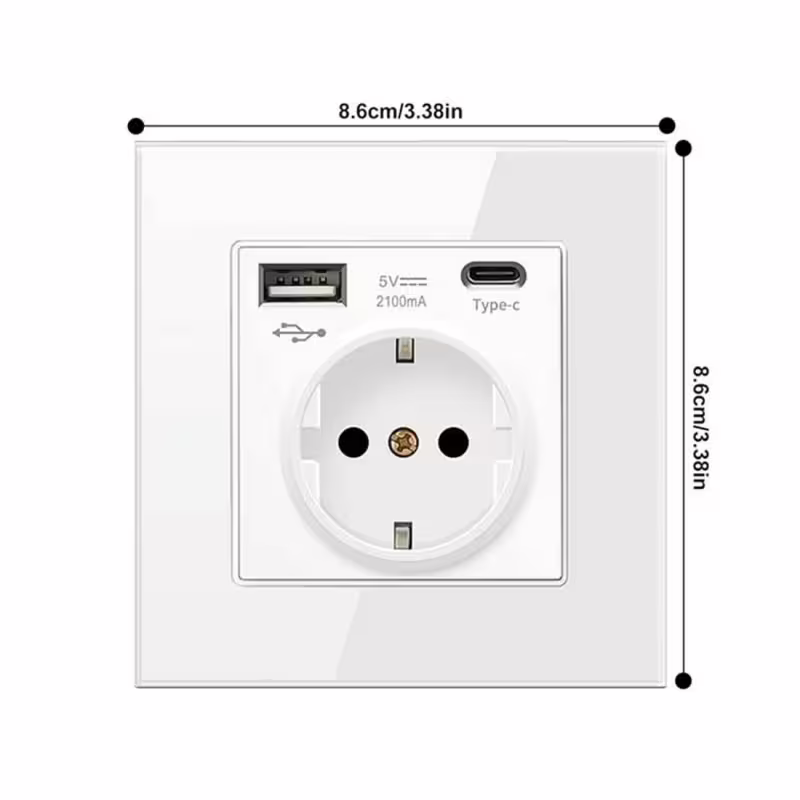 Вътрешен контакт, закрит монтаж, единичен, USB, Type-c, 86x86mm