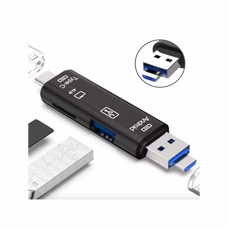 Универсален карточетец, 5в1, MicroSD, USB, Type-C, Micro usb