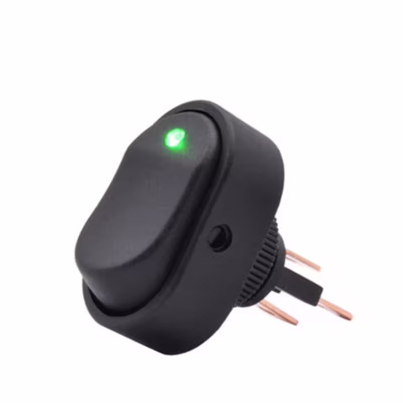 Ключ ASW-20D, 3pin, 2 положения, светещ, зелен, 12VDC, 20A, Ф12mm, SPST