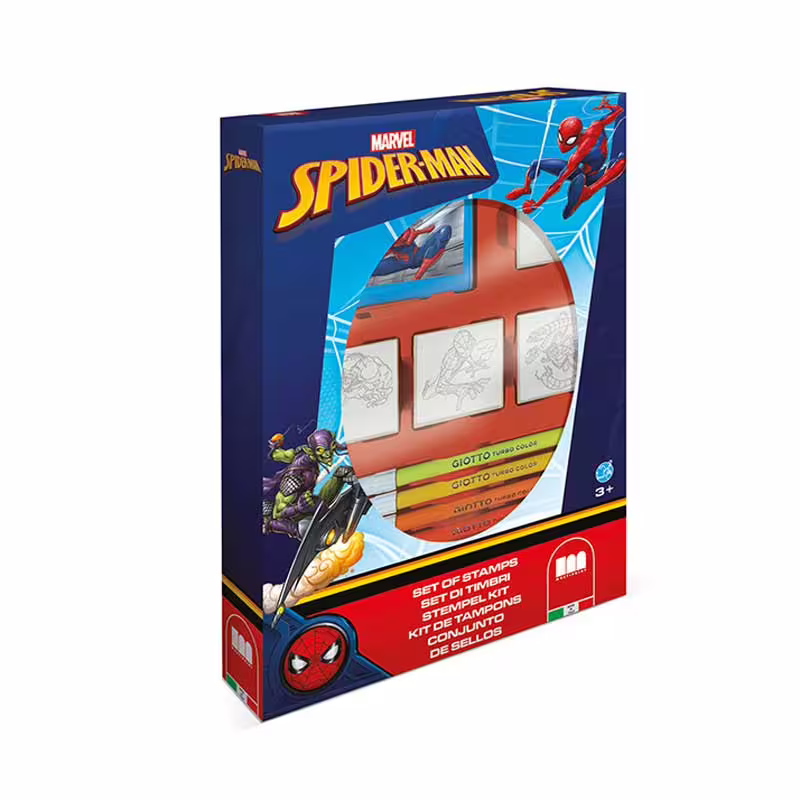 Творчески комплект Spiderman със 7 цветни флумастера и 4 печата