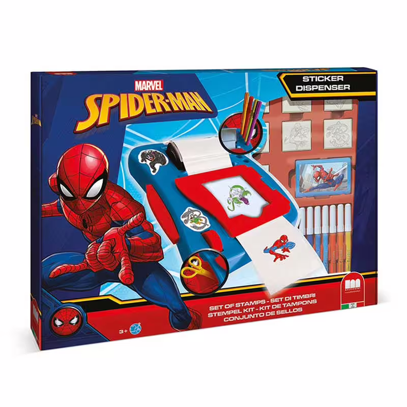 Комплект за създаване на стикери Spiderman с 12 флумастери, 50 стикери, 7 печата и книжка за оцветяване