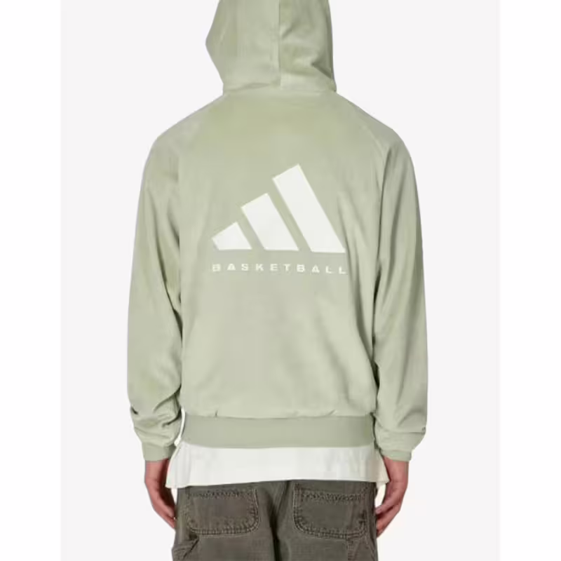 ADIDAS Basketball Velour Hoodie Halo Green