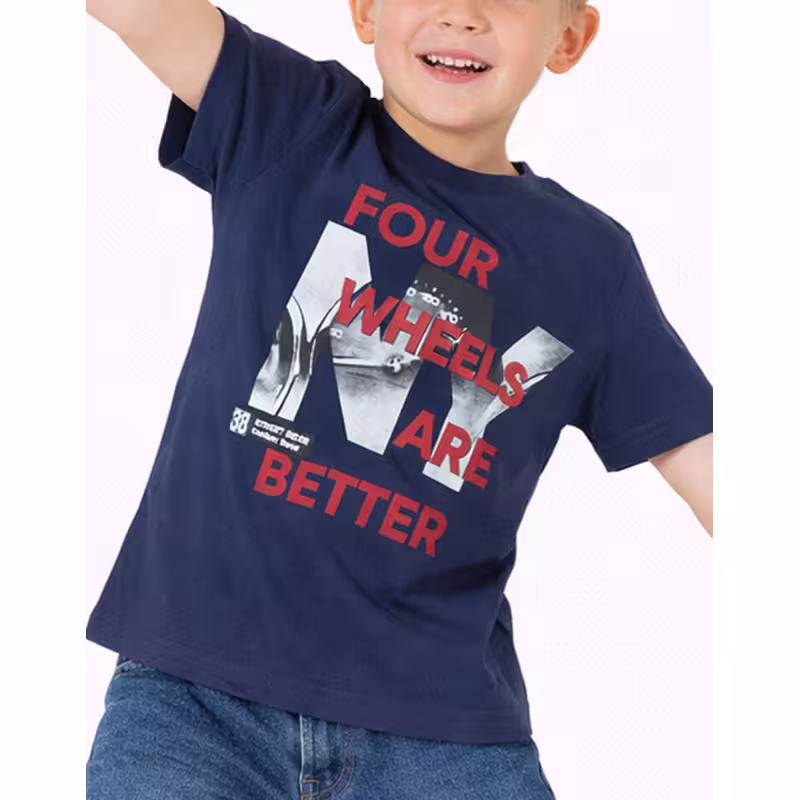 CHICCO Boys Four Wheels Are Better Tee Dark Blue